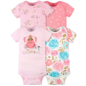 4-Pack Baby Girls Princess Short Sleeve Onesies Bodysuits Gerber Childrenswea