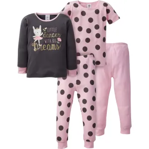 4-Piece Infant & Toddler Girls Bunny Snug Fit Cotton Pajamas Gerber Childrenswea