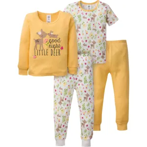 4-Piece Infant & Toddler Girls Deer Snug Fit Cotton Pajamas Gerber Childrenswea