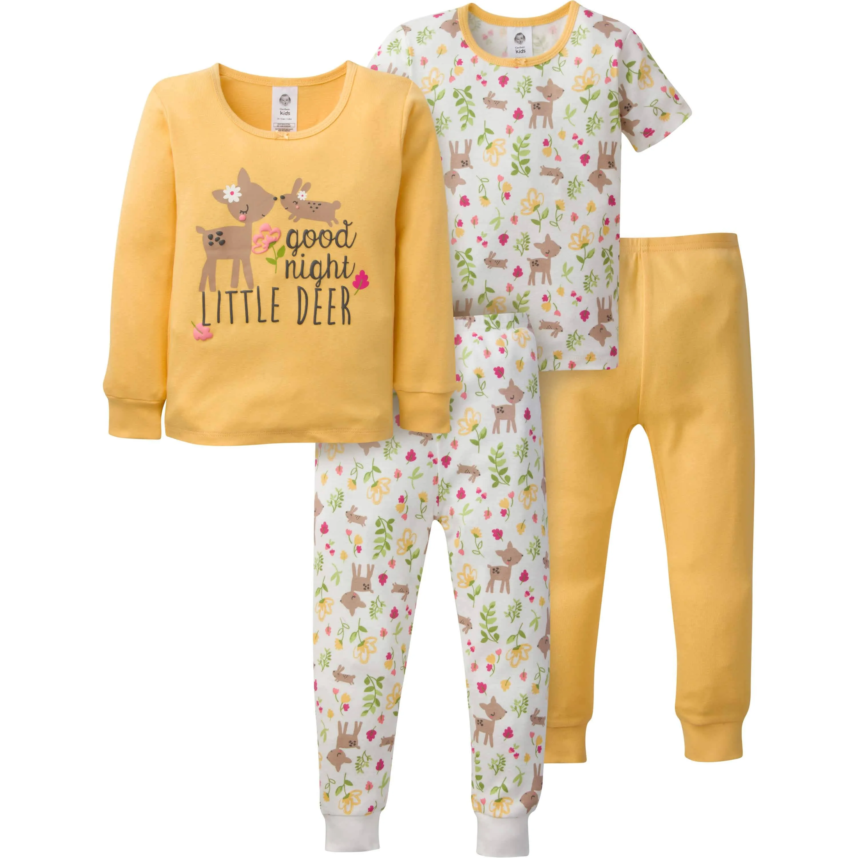 4-Piece Infant & Toddler Girls Deer Snug Fit Cotton Pajamas Gerber Childrenswea