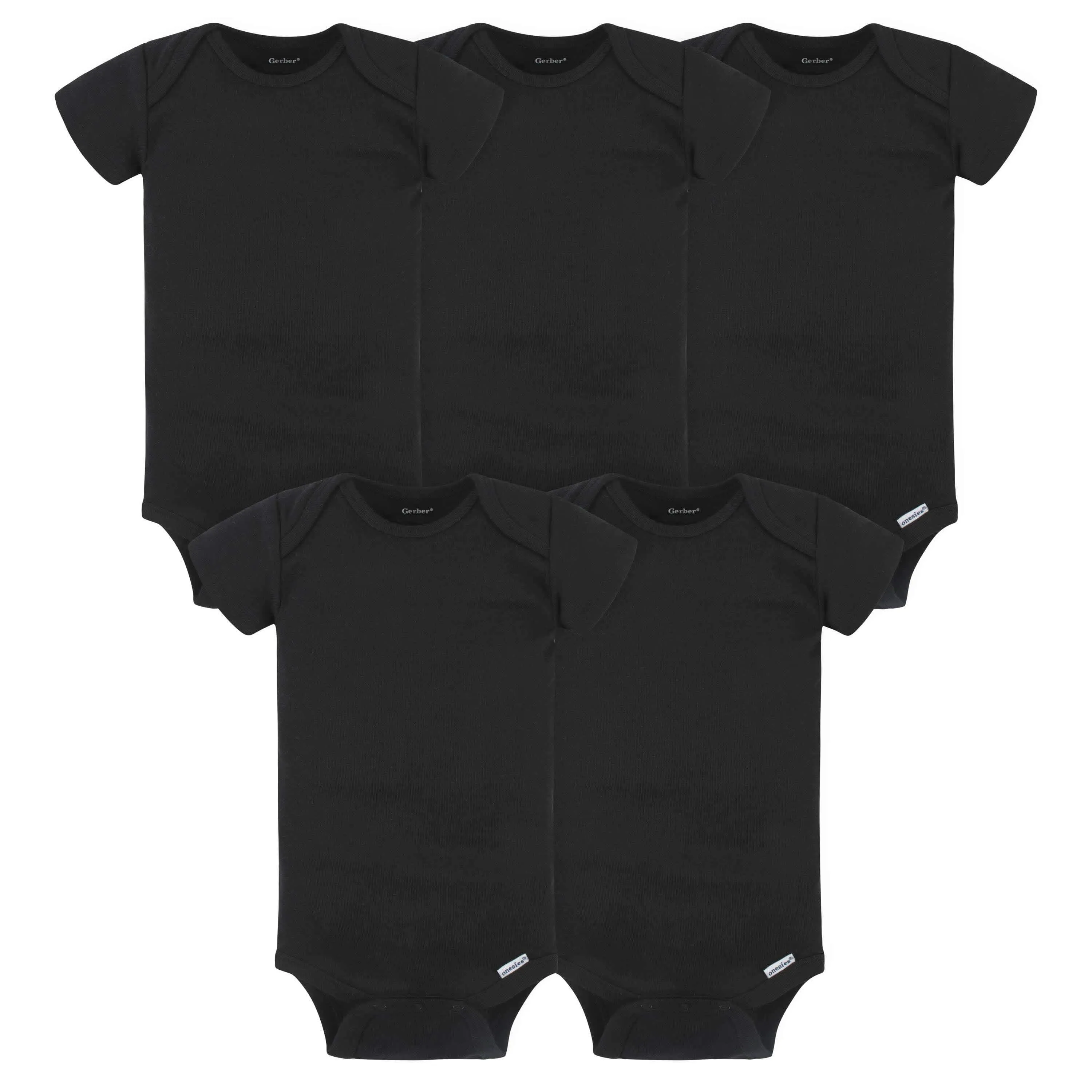 5-Pack Baby Black Ribbed Onesies Bodysuits Gerber Childrenswea