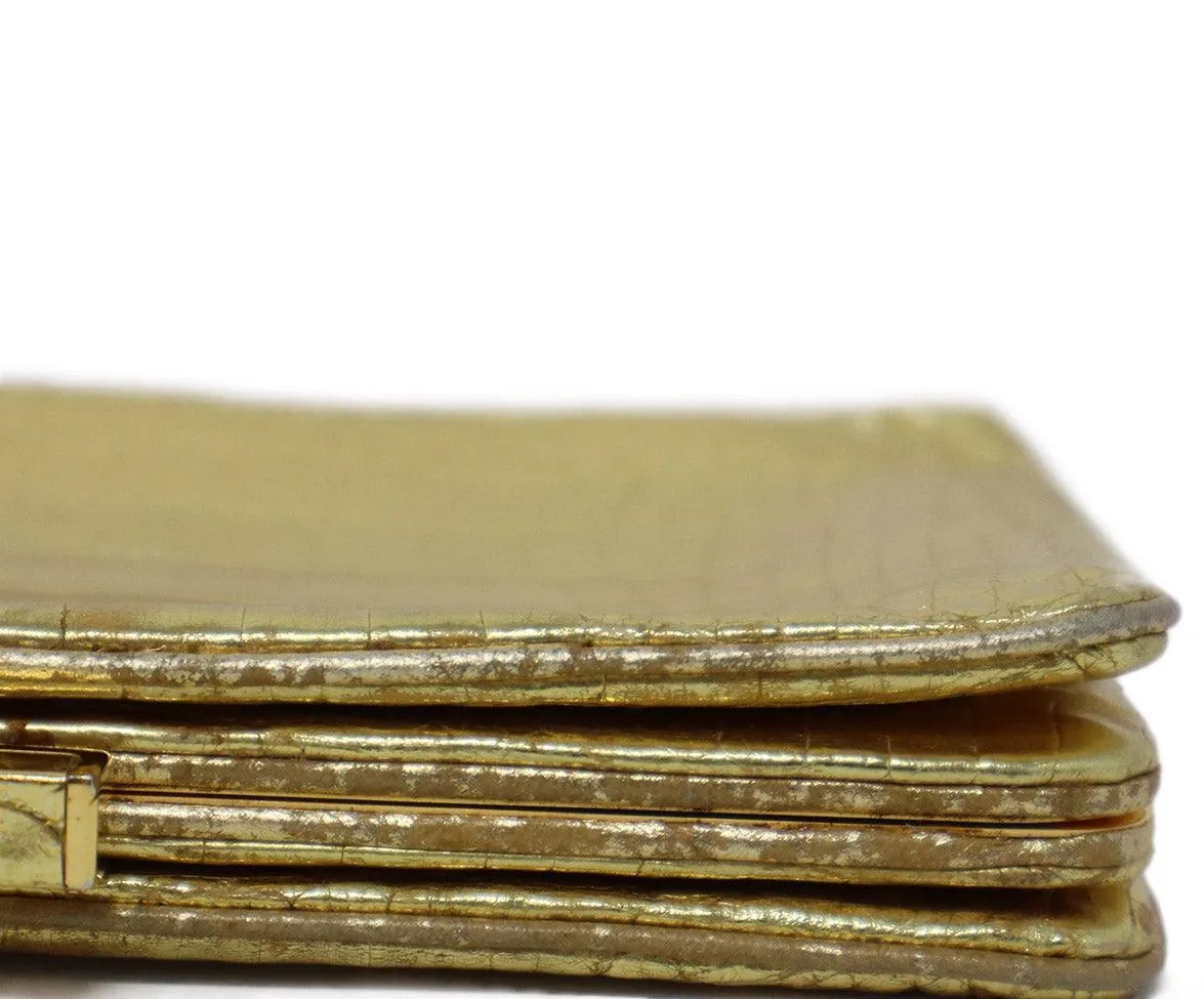 Alexandra Knight Gold Crocodile Leather Clutch
