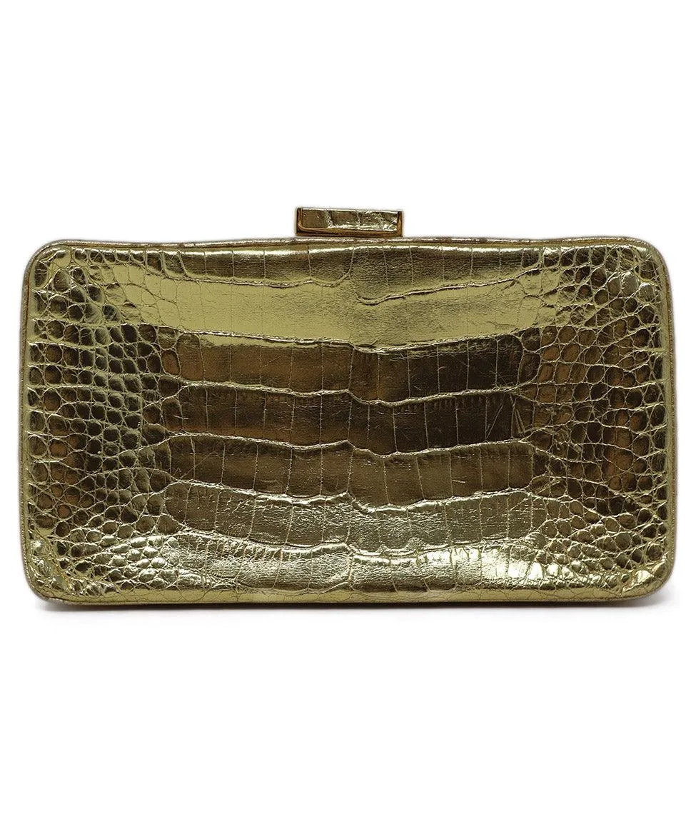 Alexandra Knight Gold Crocodile Leather Clutch