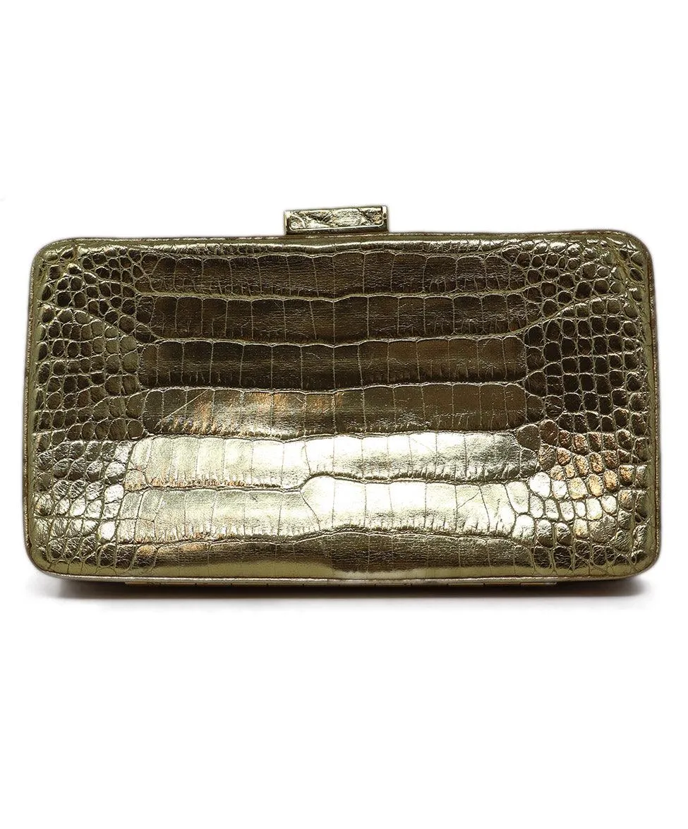 Alexandra Knight Gold Crocodile Leather Clutch