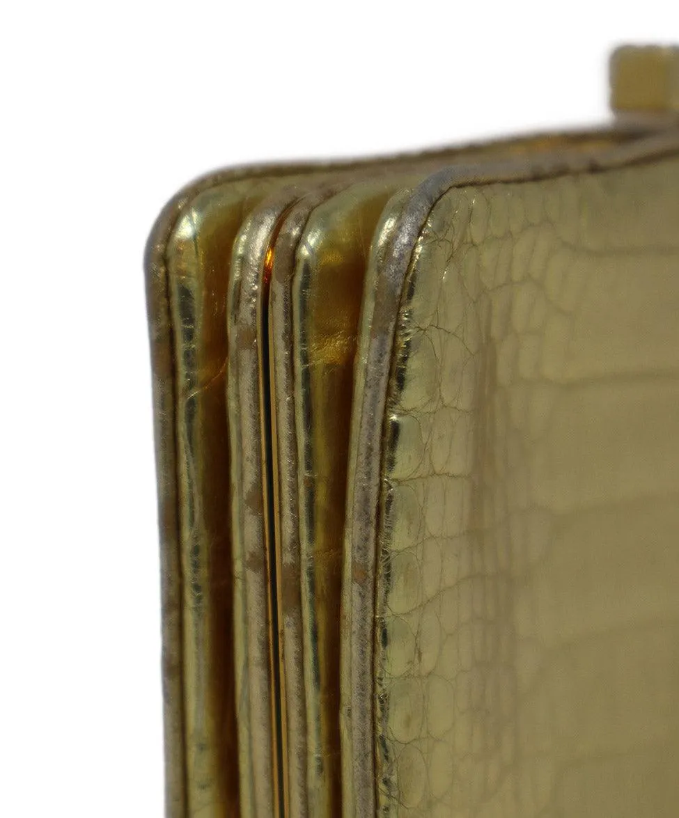 Alexandra Knight Gold Crocodile Leather Clutch