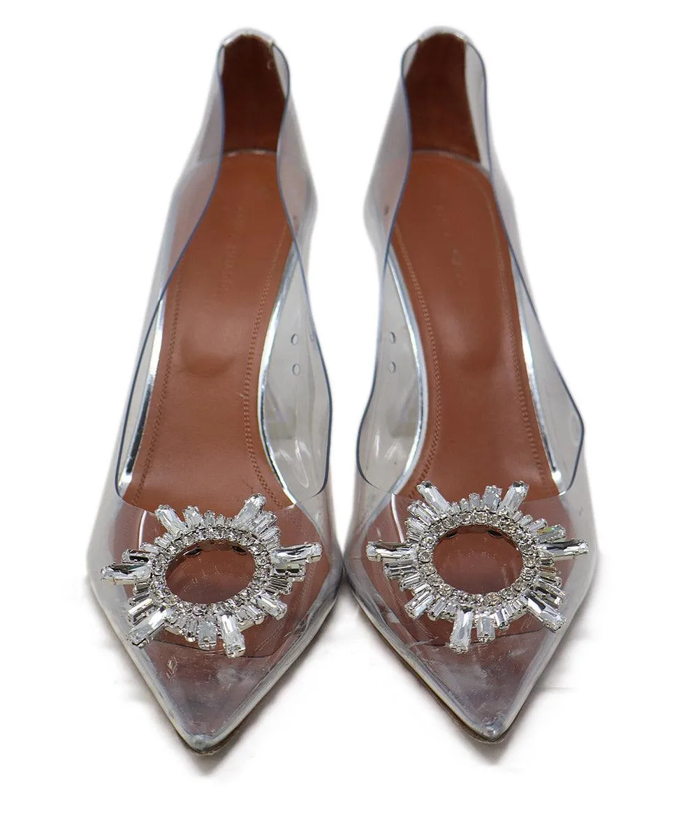 Amina Muaddi Clear PVC & Rhinestone Heels sz 11.5