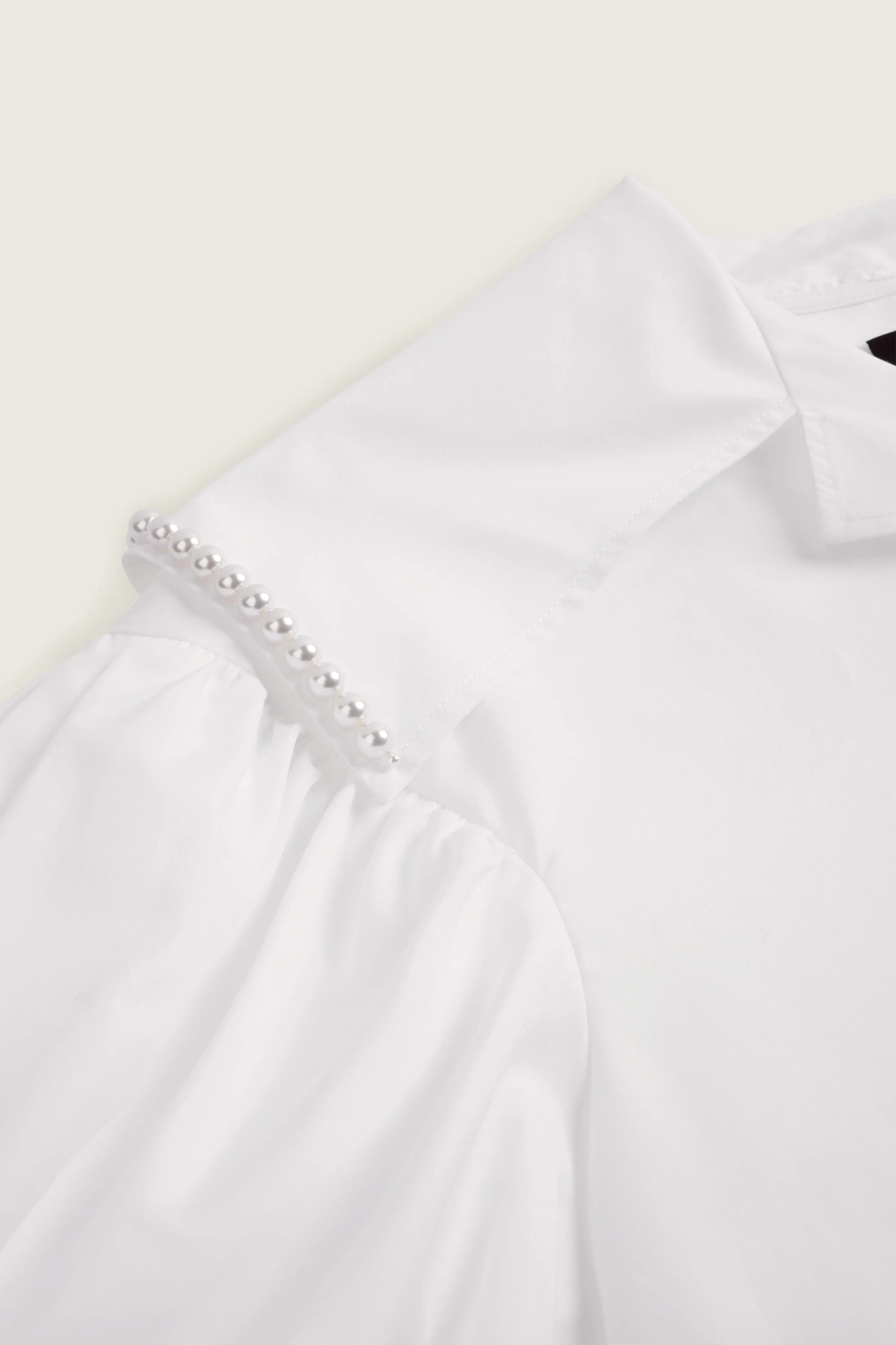 Beaded Cropped Sailor Collar Puff Sleeve Shirt
