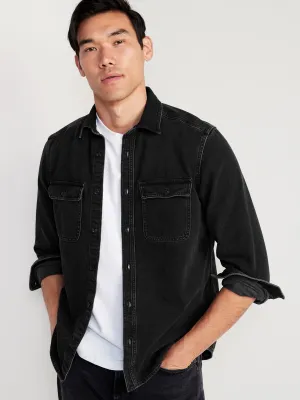 Black Jean Utility Workwear Shirt for Men