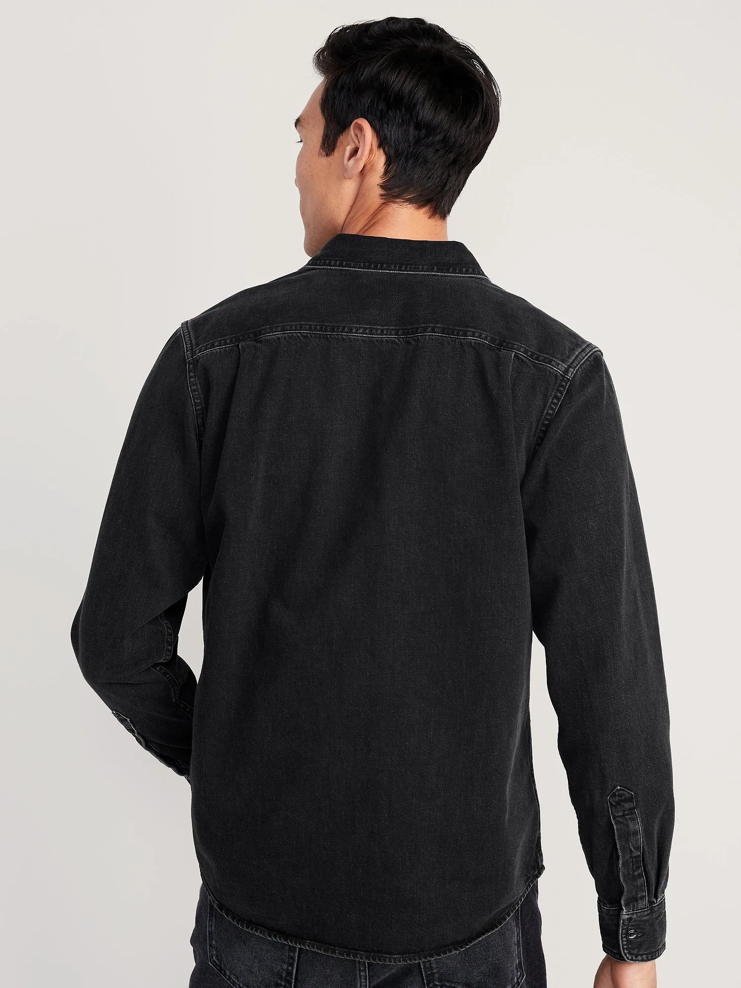 Black Jean Utility Workwear Shirt for Men