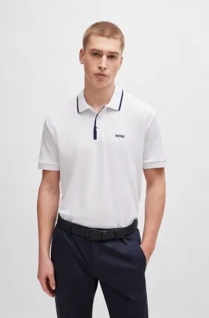 Boss Honeycomb-Cotton Polo Shirt With Contrast Logo - Men