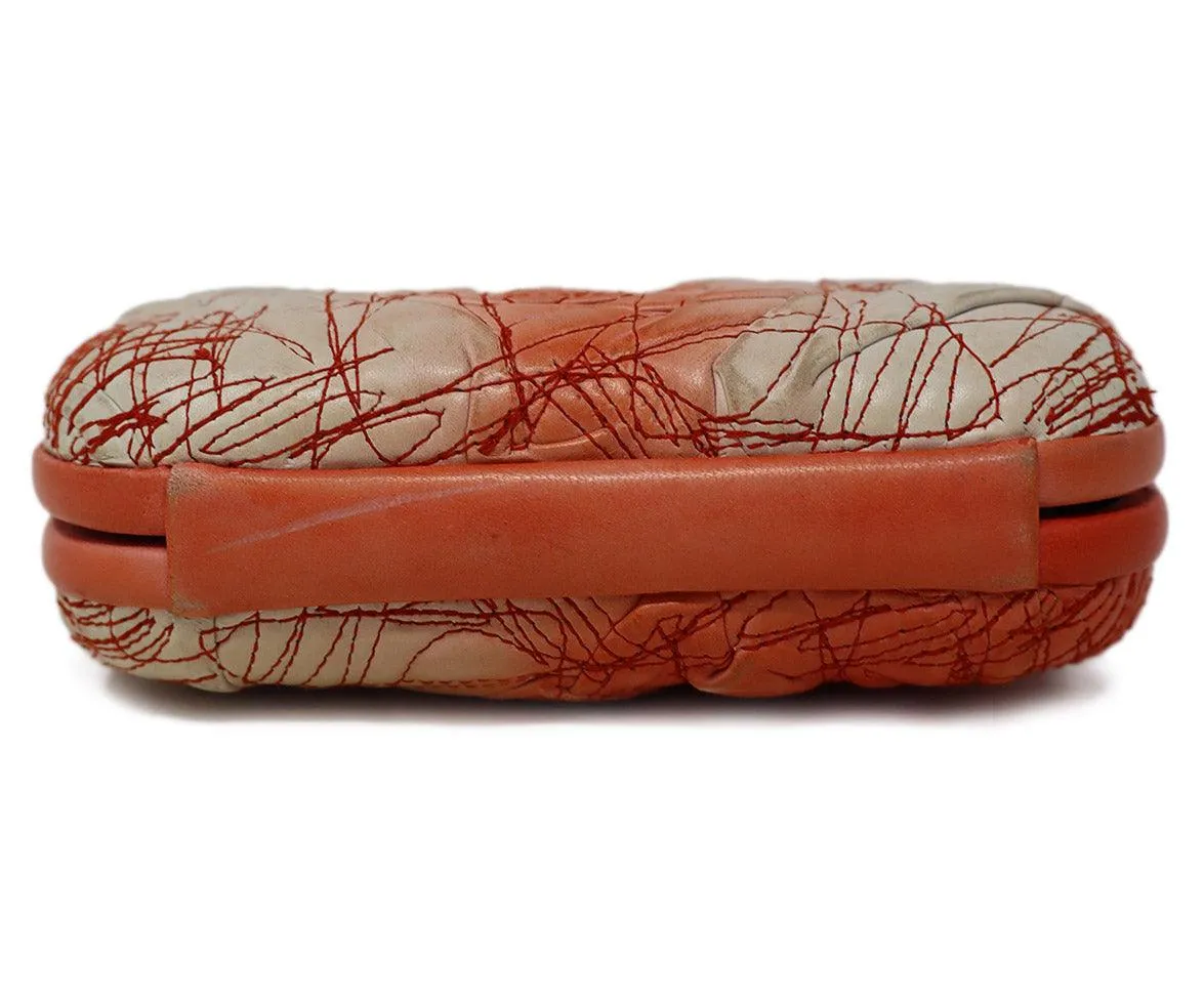 Bottega Veneta Vintage White & Peach Leather Knot Clutch