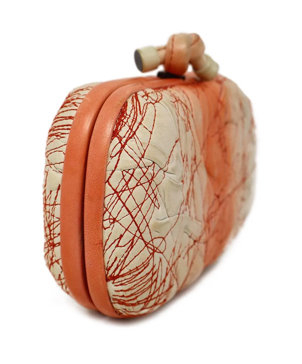 Bottega Veneta Vintage White & Peach Leather Knot Clutch