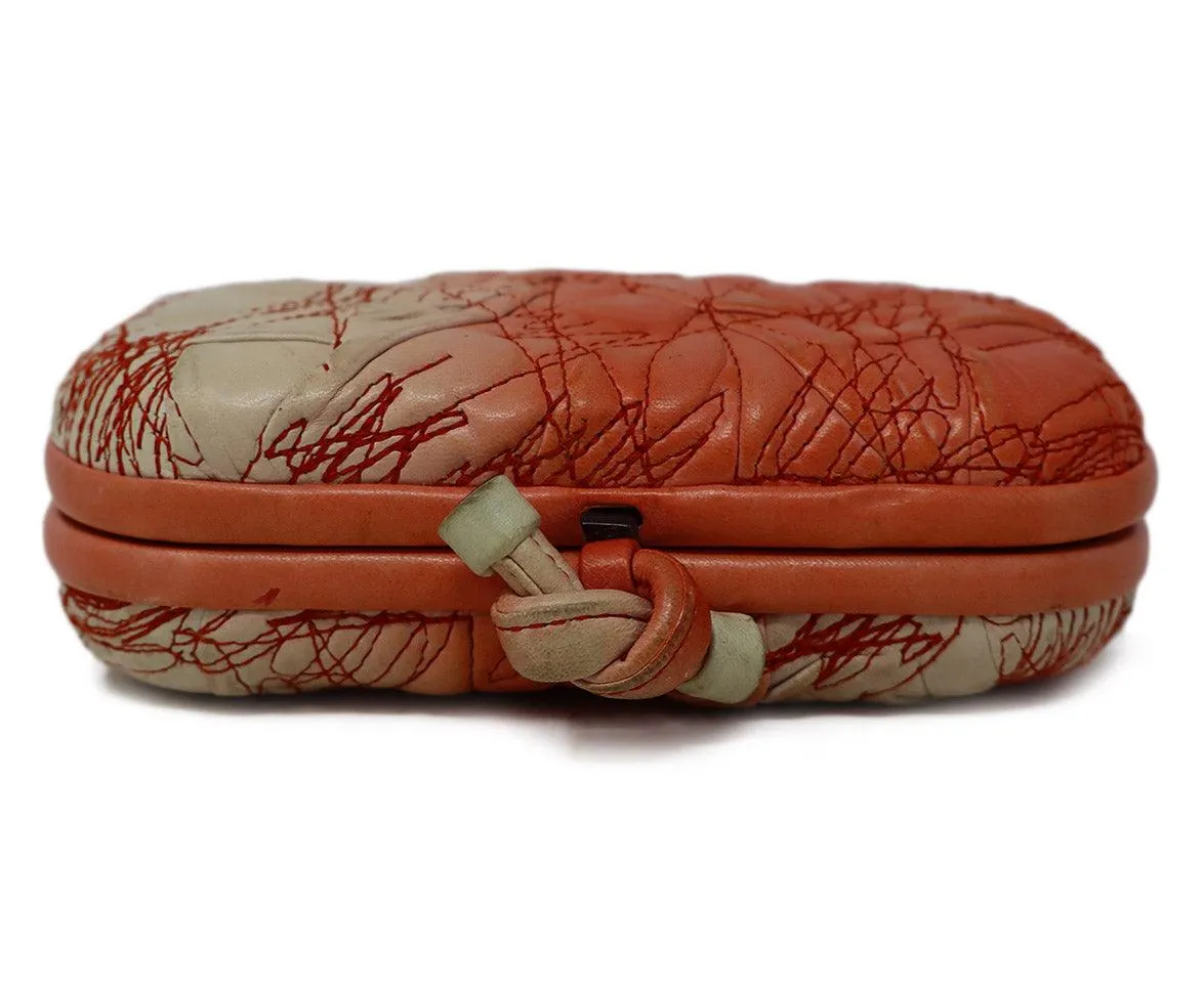 Bottega Veneta Vintage White & Peach Leather Knot Clutch