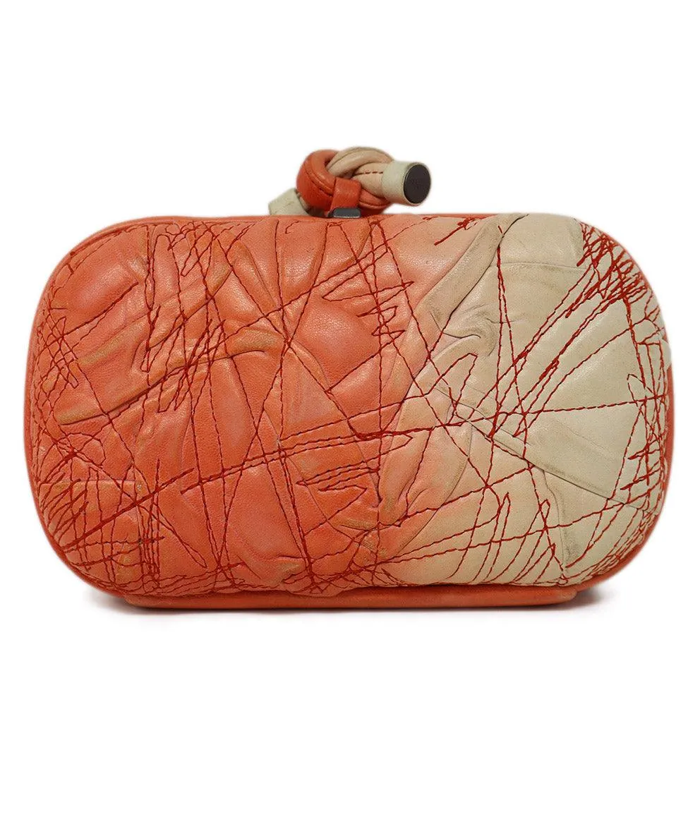 Bottega Veneta Vintage White & Peach Leather Knot Clutch