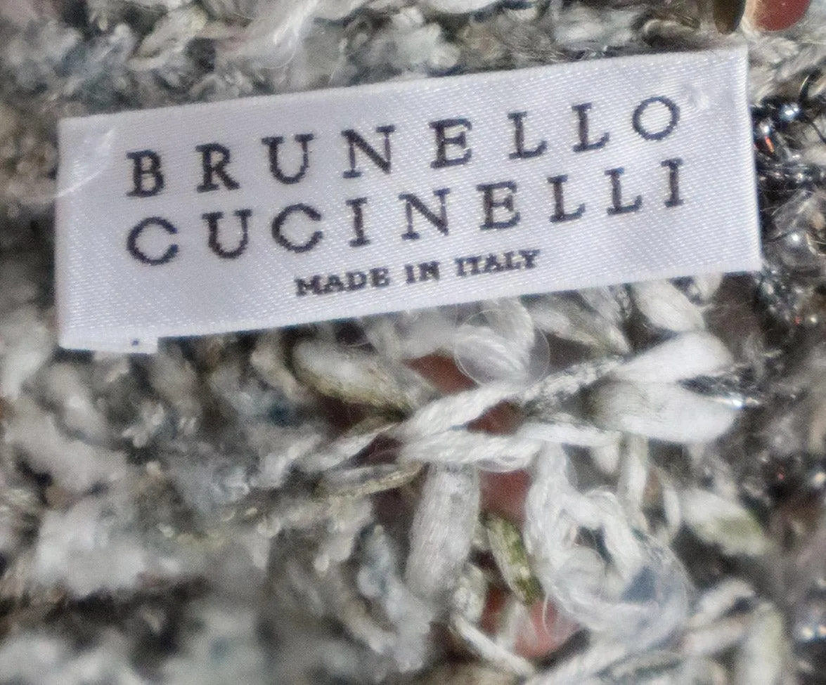 Brunello Cucinelli Beige Knit Sequin Cardigan sz 14
