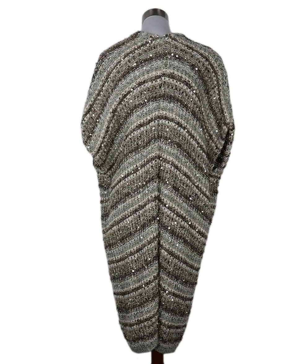 Brunello Cucinelli Beige Knit Sequin Cardigan sz 14