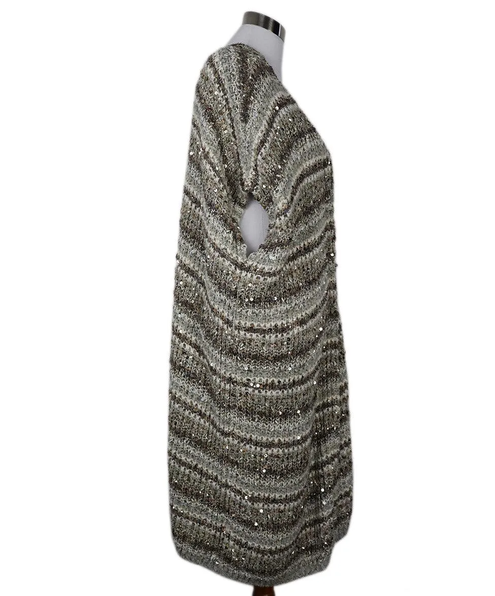 Brunello Cucinelli Beige Knit Sequin Cardigan sz 14