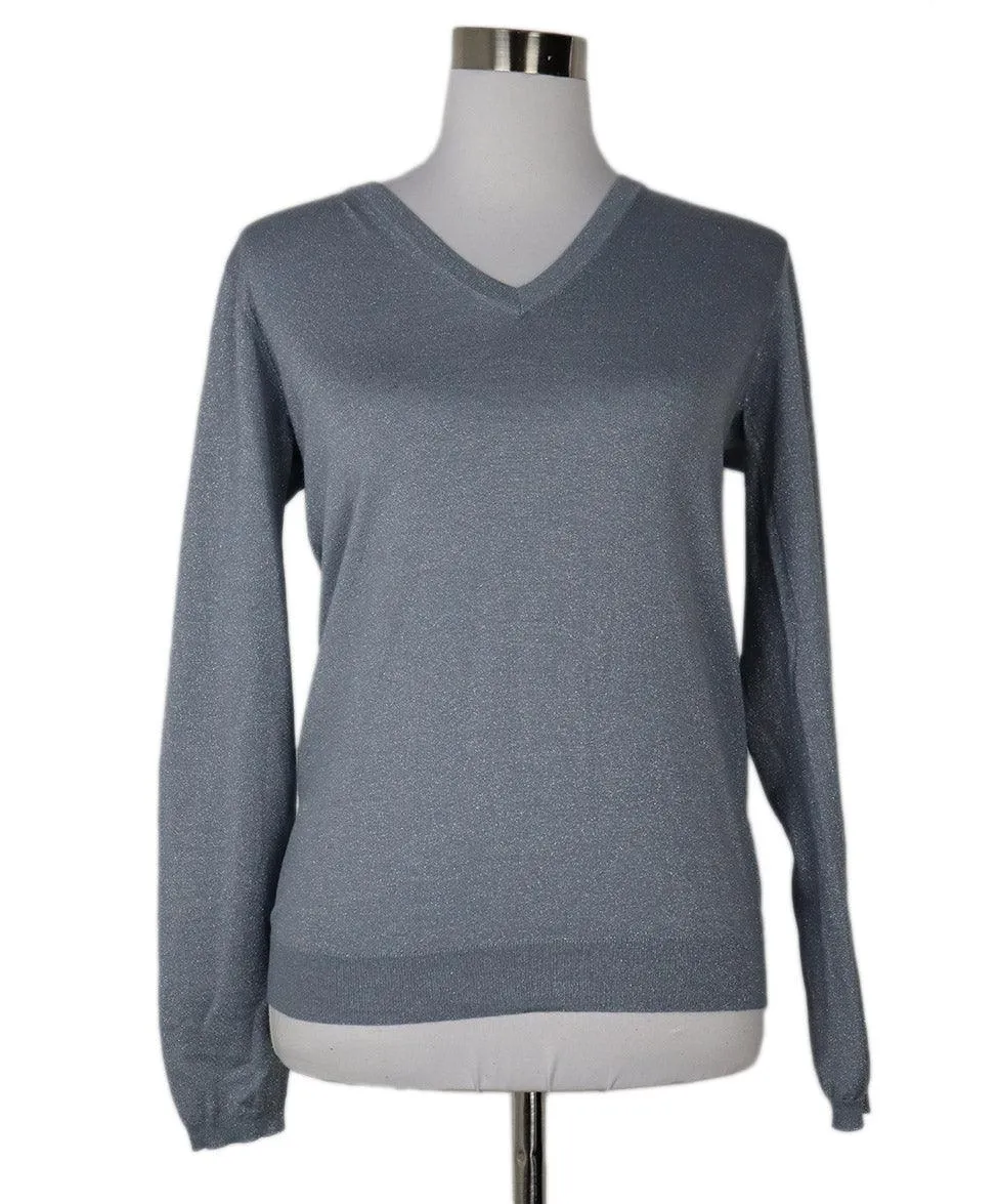 Brunello Cucinelli Blue & Silver Cashmere Sweater sz 6