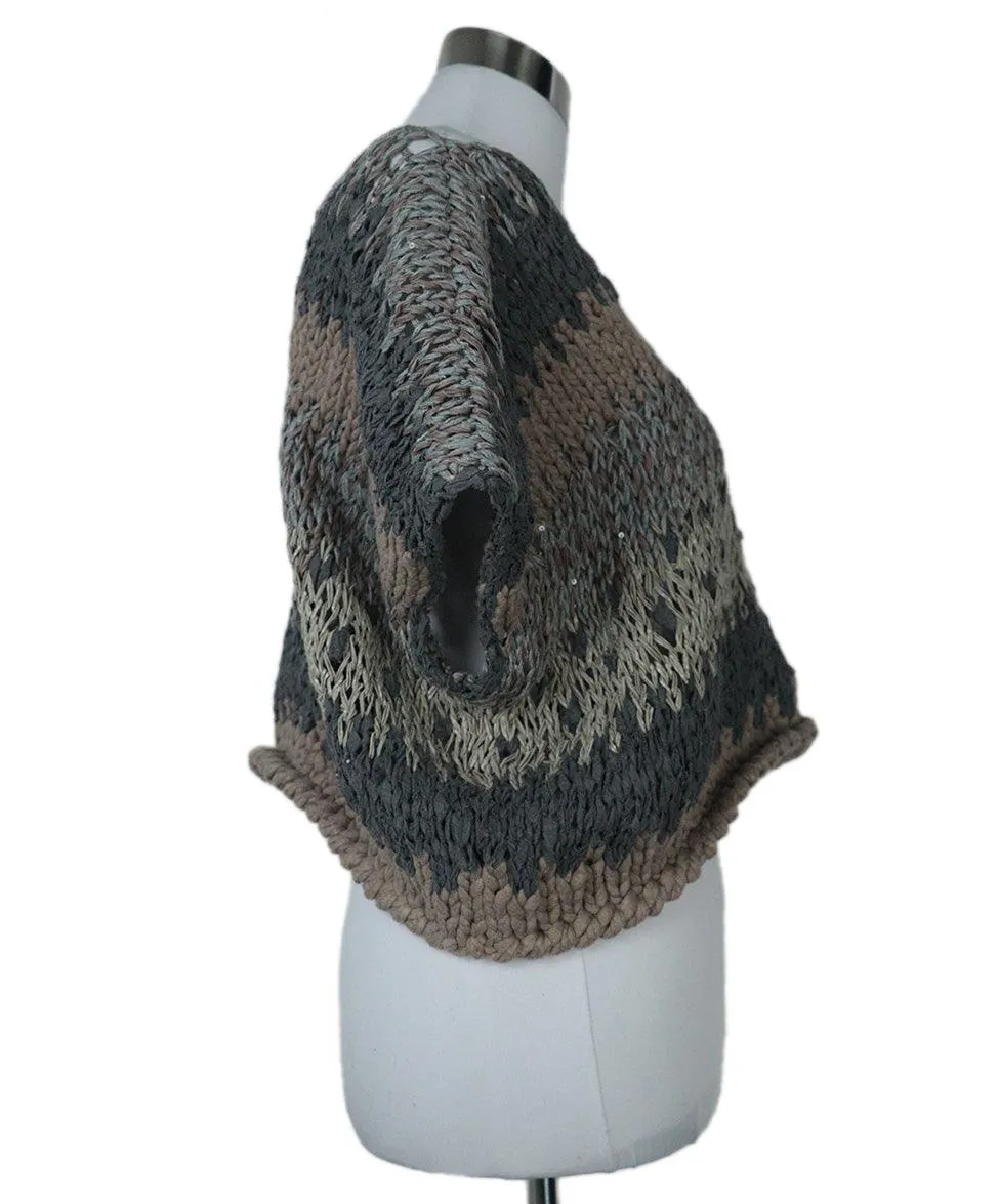 Brunello Cucinelli Grey & Taupe Cropped Sweater sz 4