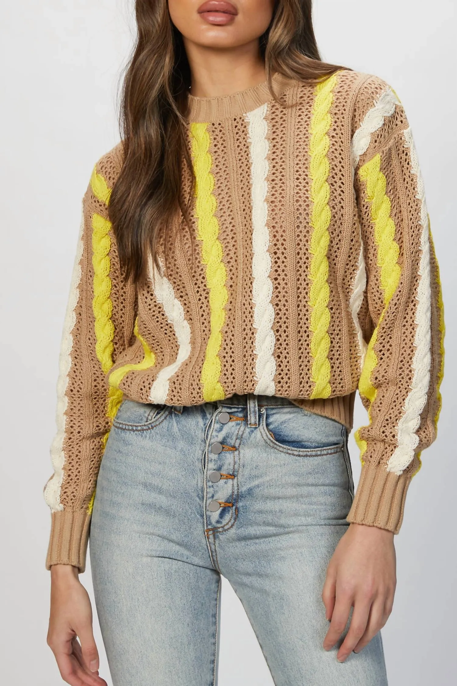 Cable-Knit Sweater In Beige