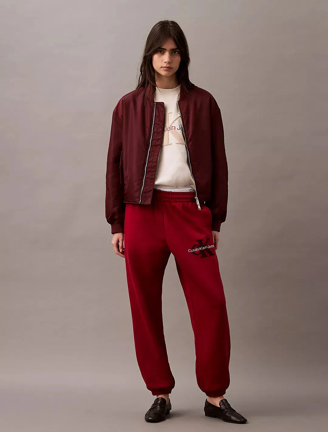 Calvin Klein Chenille Monogram Logo Fleece Joggers - Women