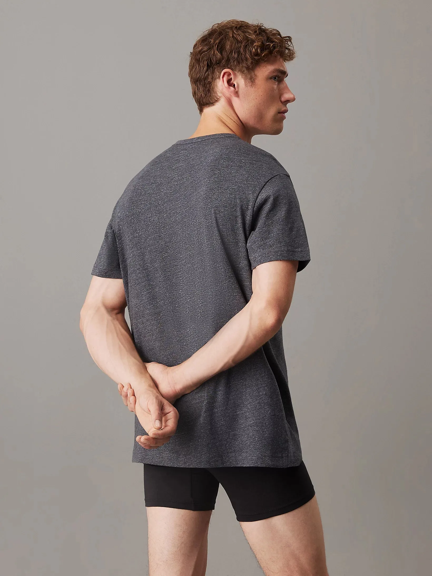 Calvin Klein LOGO COTTON Mens Crew Neck T Shirt Dark Grey Heather
