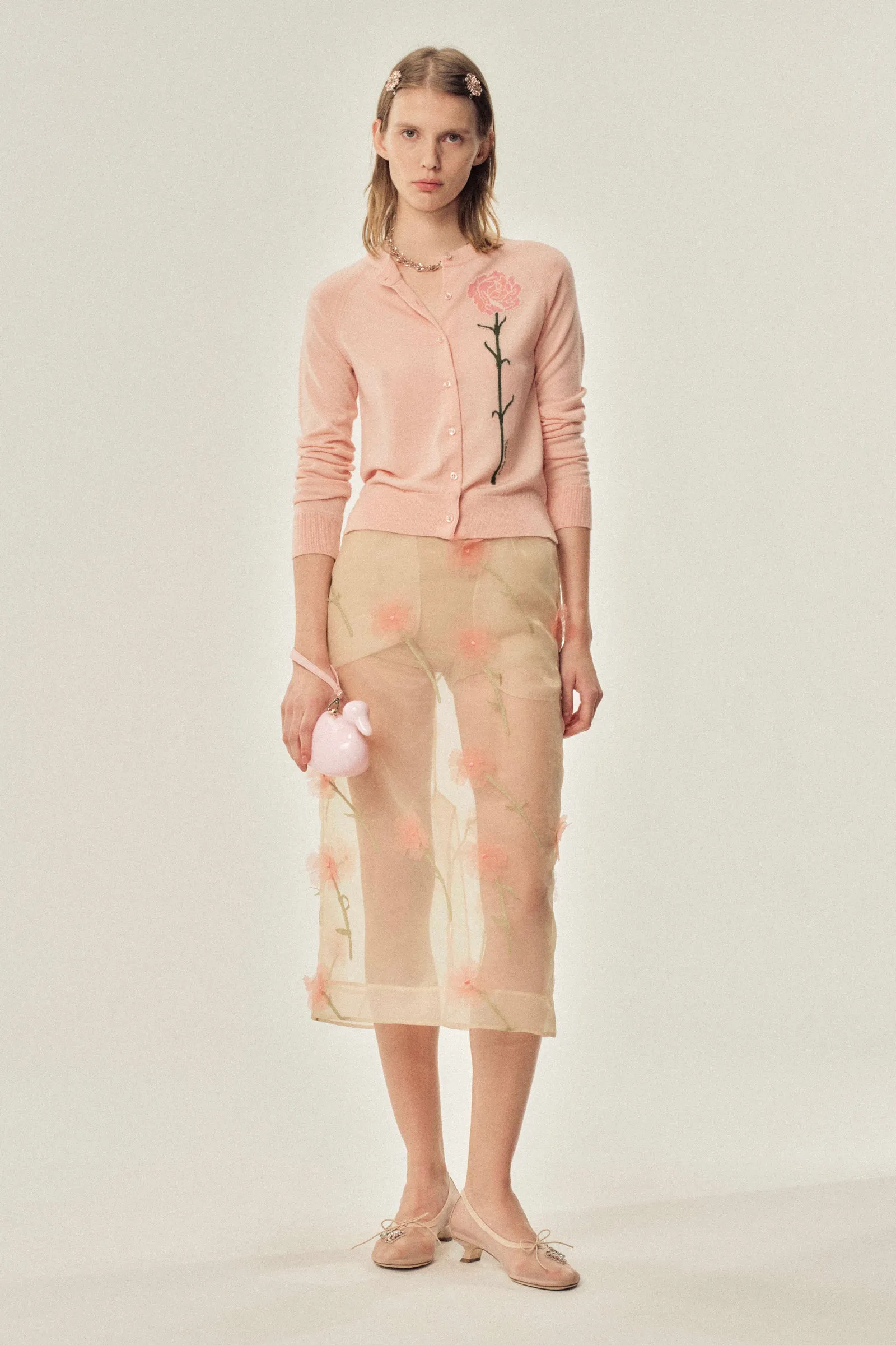 Carnation Organza Pencil Skirt