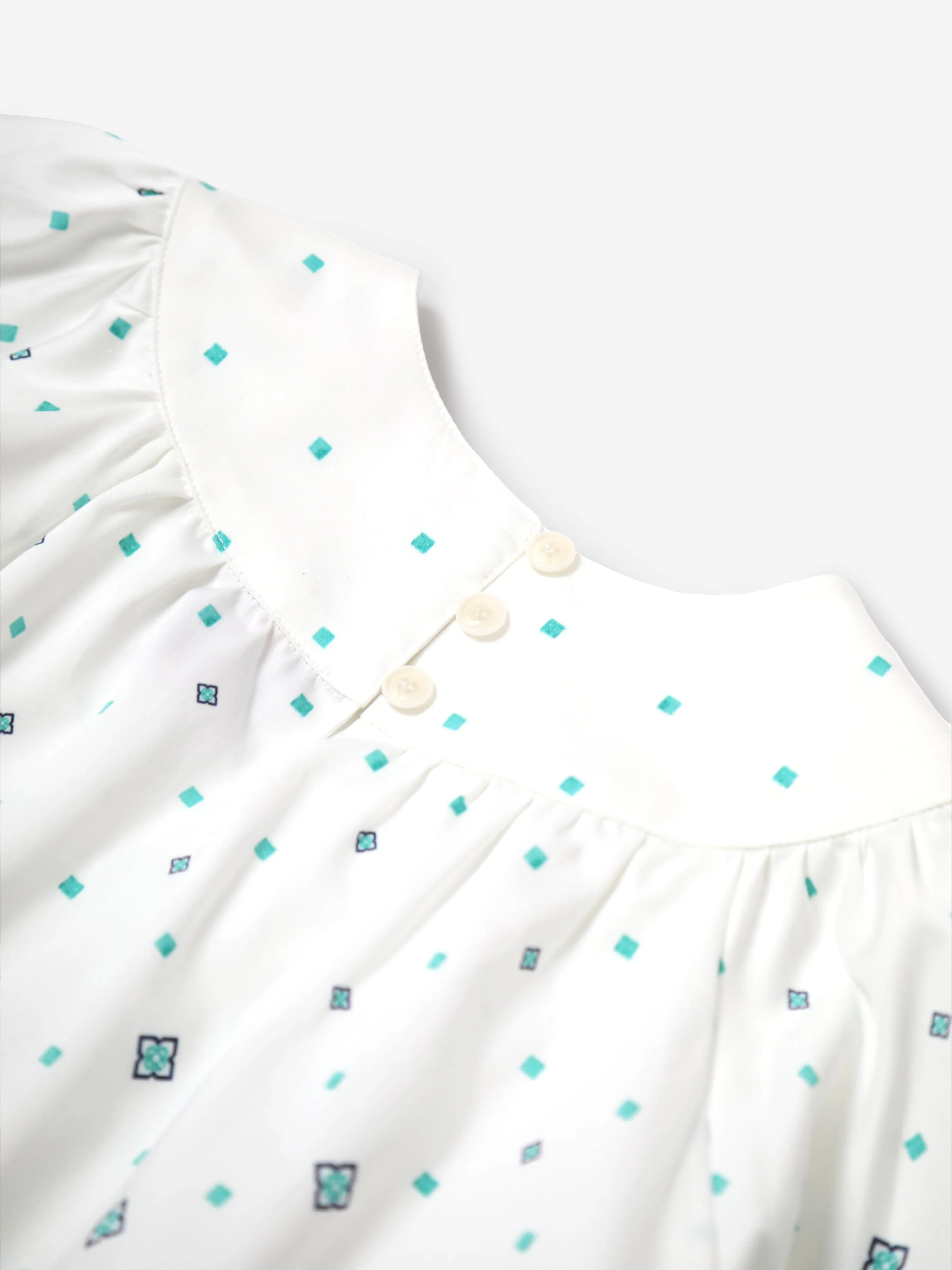 Casablanca Girls Degrade Monogram Gathered Dress in Blue