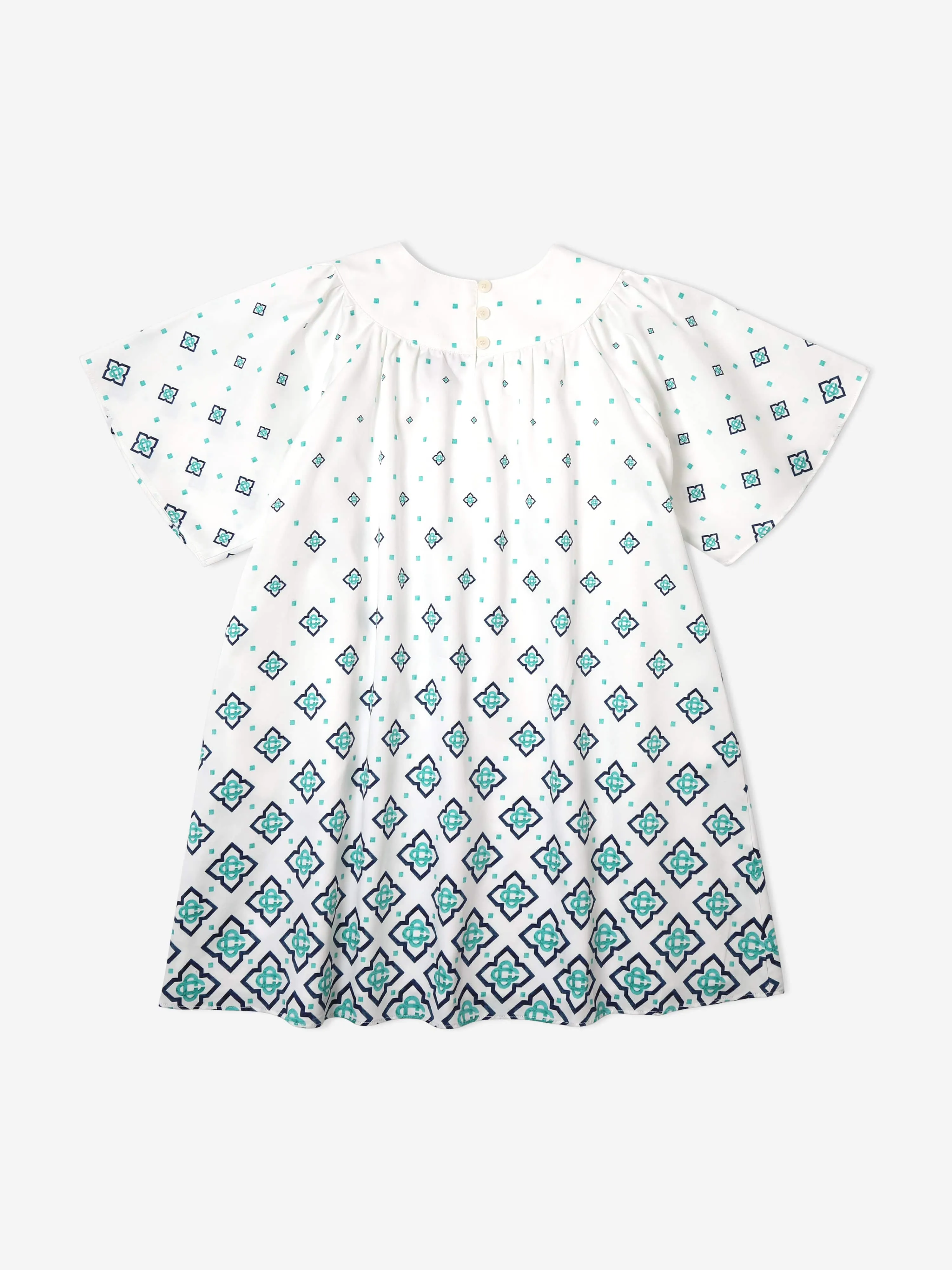 Casablanca Girls Degrade Monogram Gathered Dress in Blue