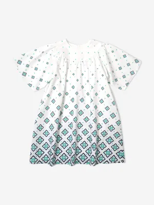 Casablanca Girls Degrade Monogram Gathered Dress in Blue