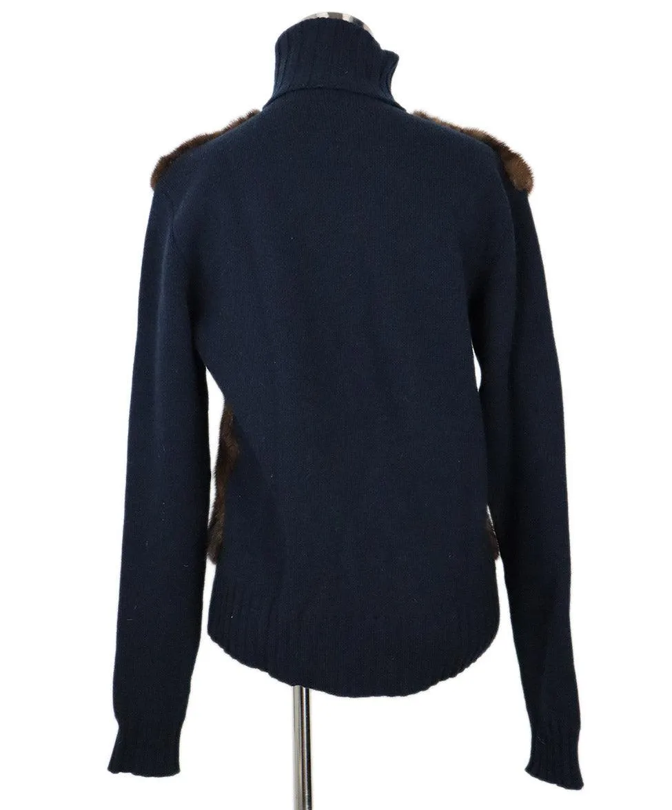 Celine Navy Cashmere & Brown Mink Sweater sz 2