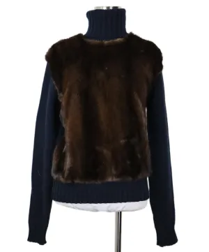 Celine Navy Cashmere & Brown Mink Sweater sz 2