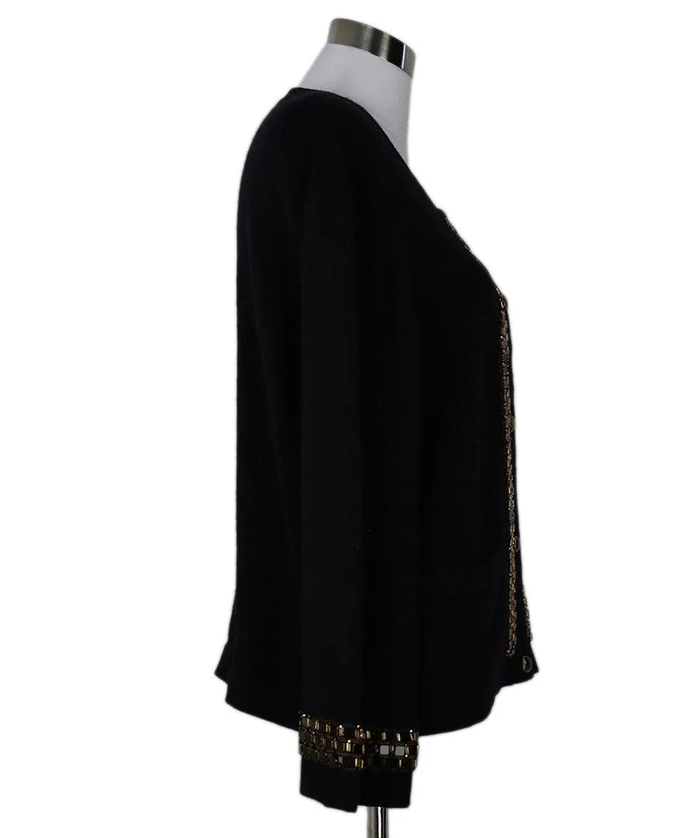 Chanel Black Cashmere Beaded Cardigan sz 10