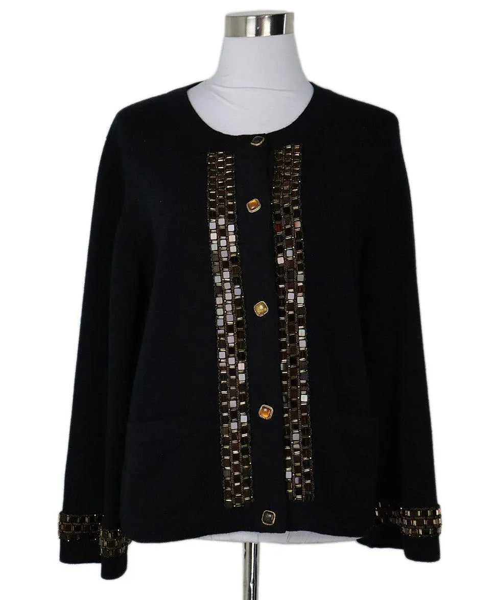 Chanel Black Cashmere Beaded Cardigan sz 10