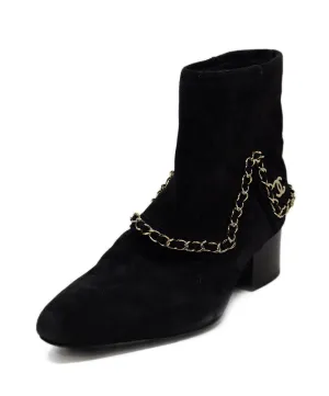 Chanel Black Suede & Gold Chain Booties sz 7