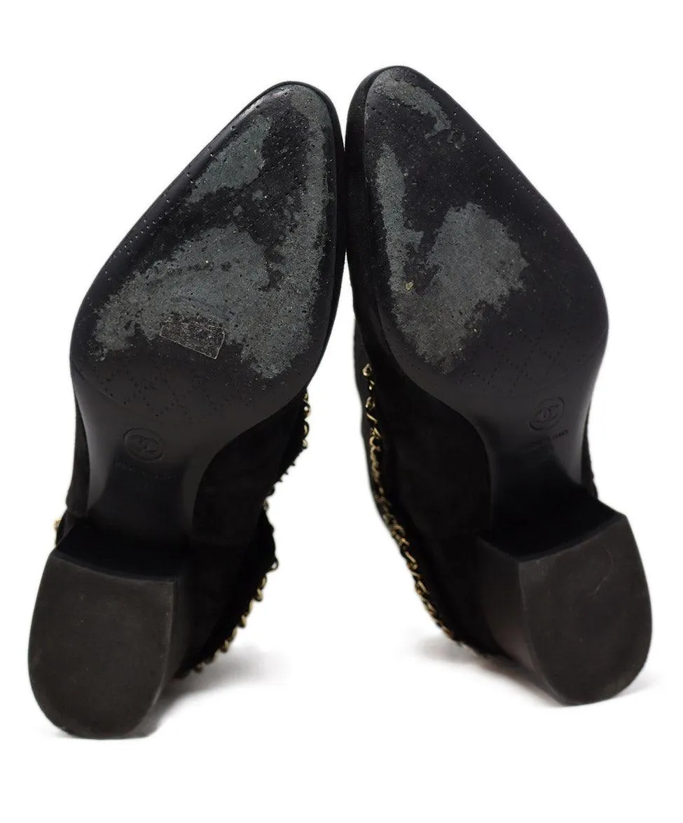 Chanel Black Suede & Gold Chain Booties sz 7