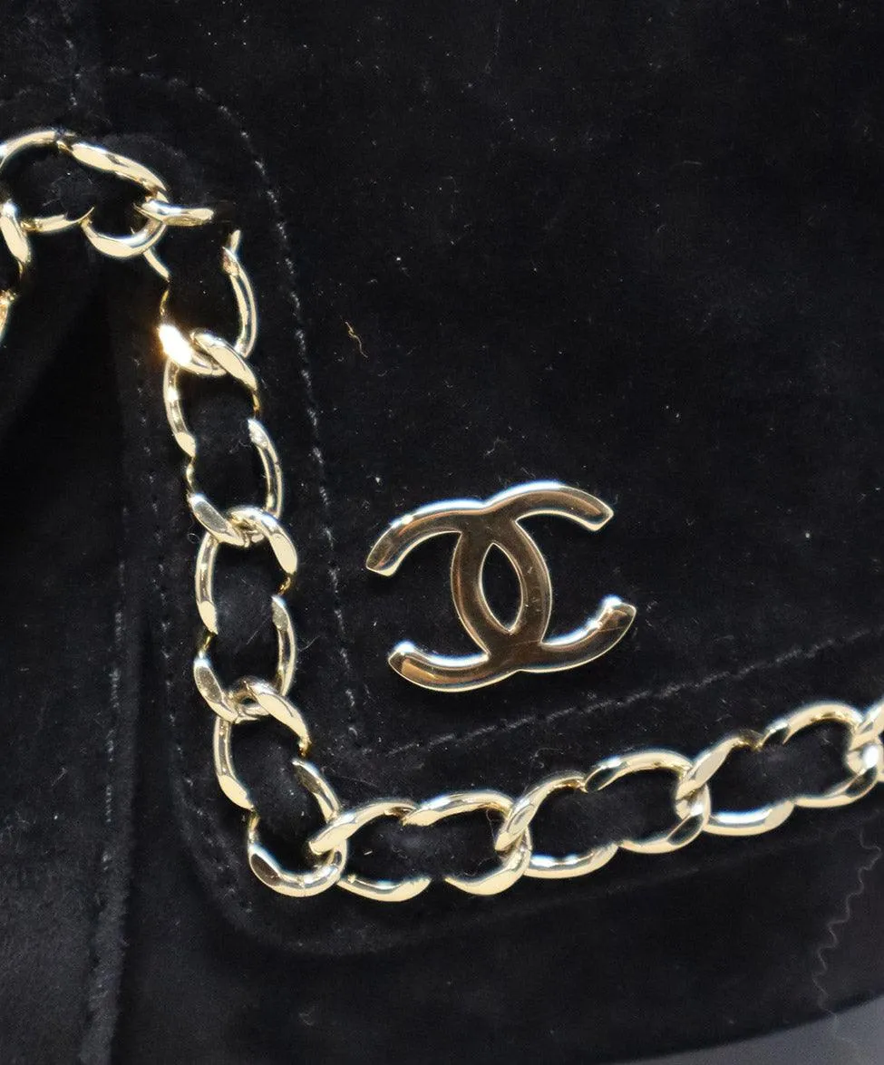 Chanel Black Suede & Gold Chain Booties sz 7
