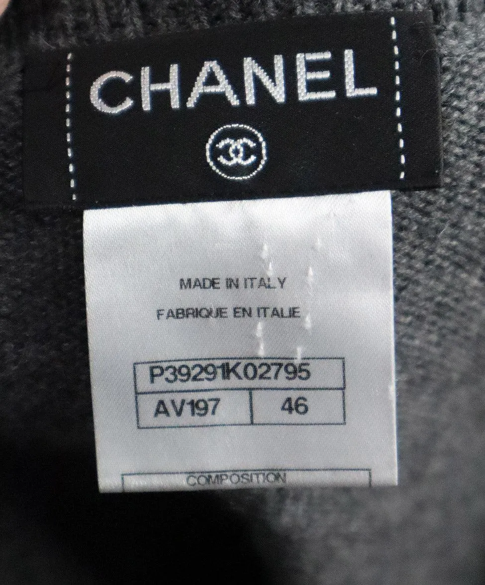 Chanel Grey Cashmere Cardigan w/ Stone Trim sz 14