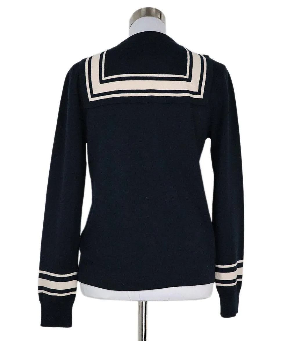 Chloe Navy & Beige Striped Wool Sweater sz 6