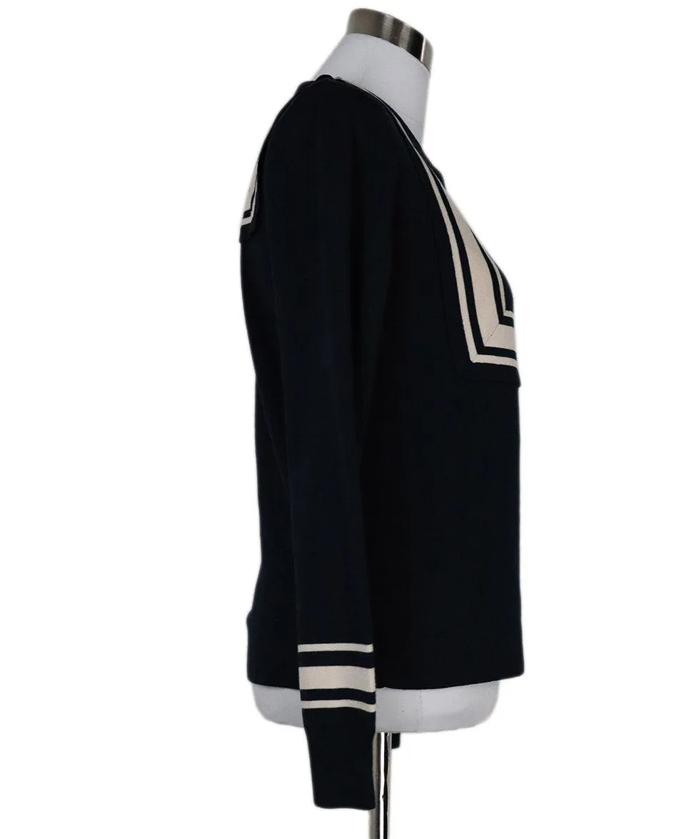 Chloe Navy & Beige Striped Wool Sweater sz 6