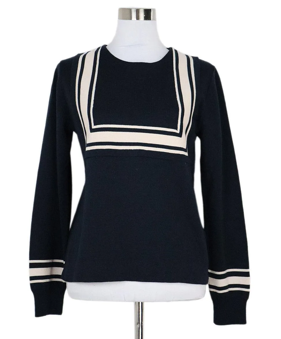 Chloe Navy & Beige Striped Wool Sweater sz 6