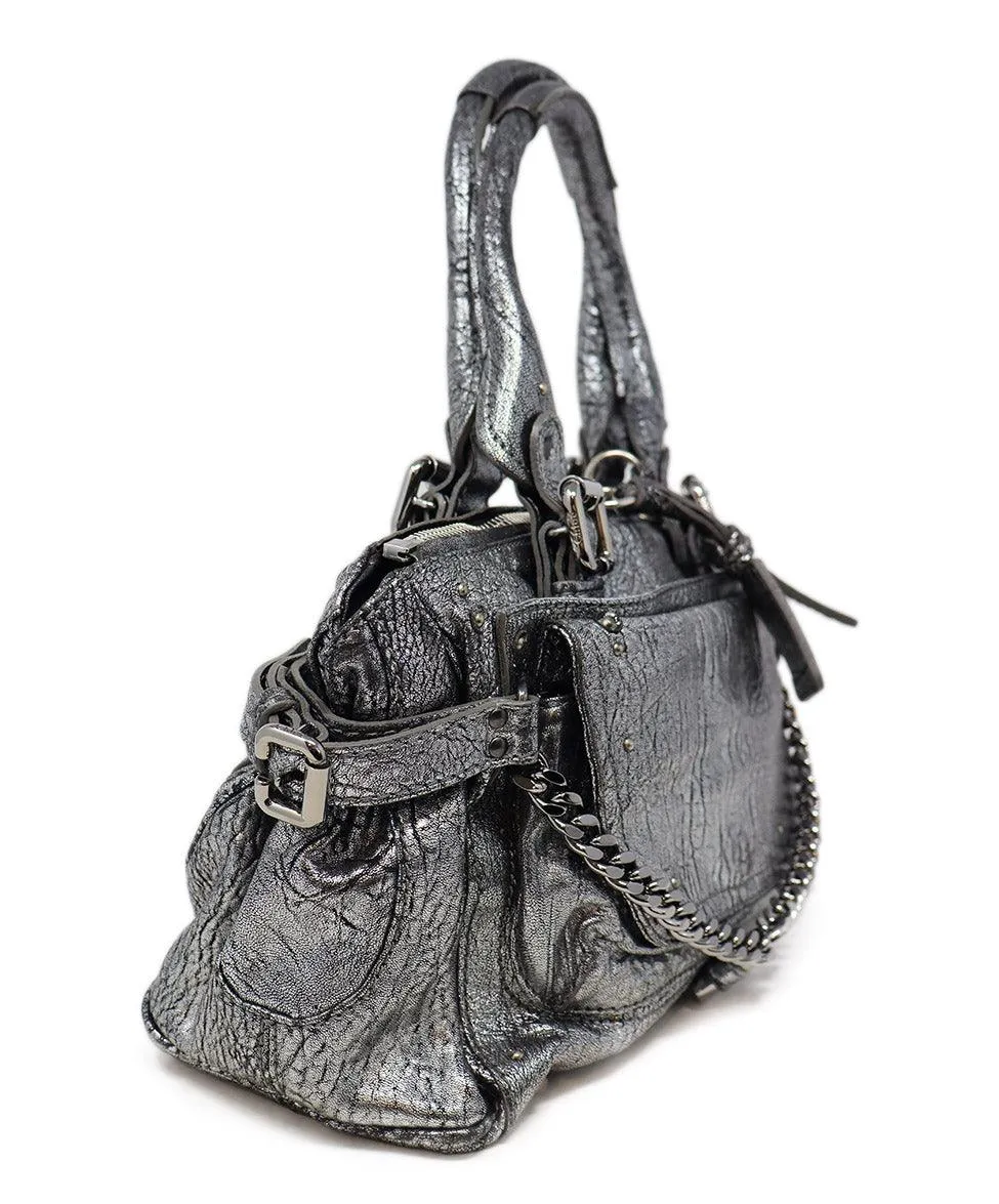 Chloe Silver Grained Leather Paddington Bag