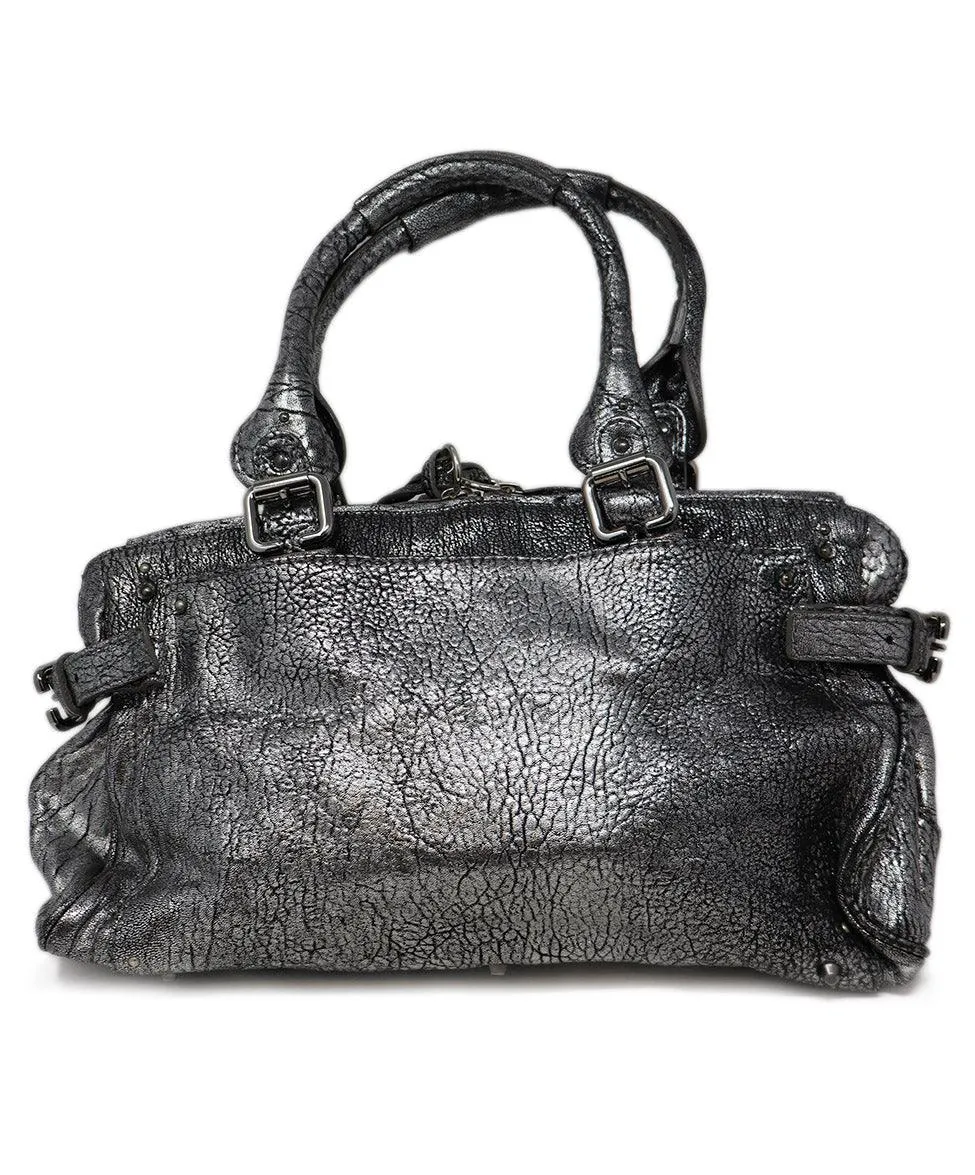 Chloe Silver Grained Leather Paddington Bag