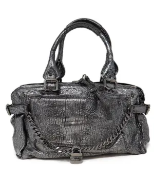 Chloe Silver Grained Leather Paddington Bag
