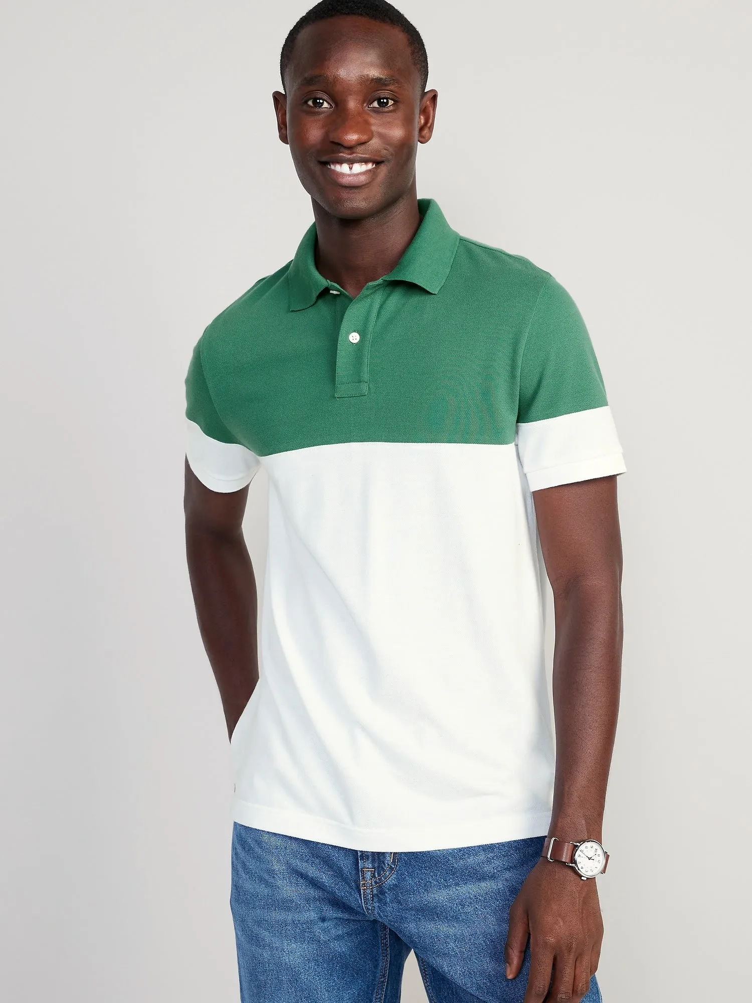 Color-block Classic Fit Pique Polo For Men