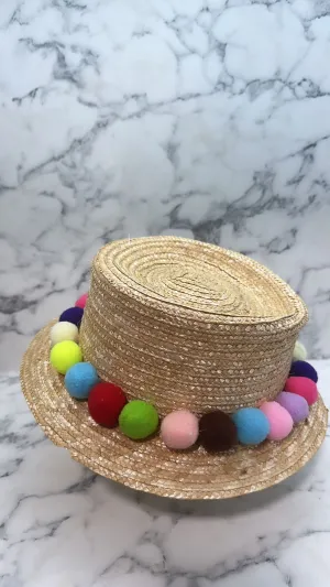 Colorful Pompoms Sun Hat