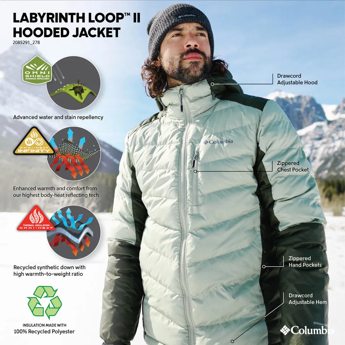 Columbia Men Green Omni-Heat Infinity Labyrinth Loop II Hooded Jacket