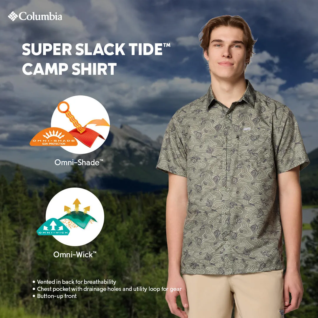 Columbia Men Green Omni-Shade Super Slack Tide Camp Short Sleeve Shirt
