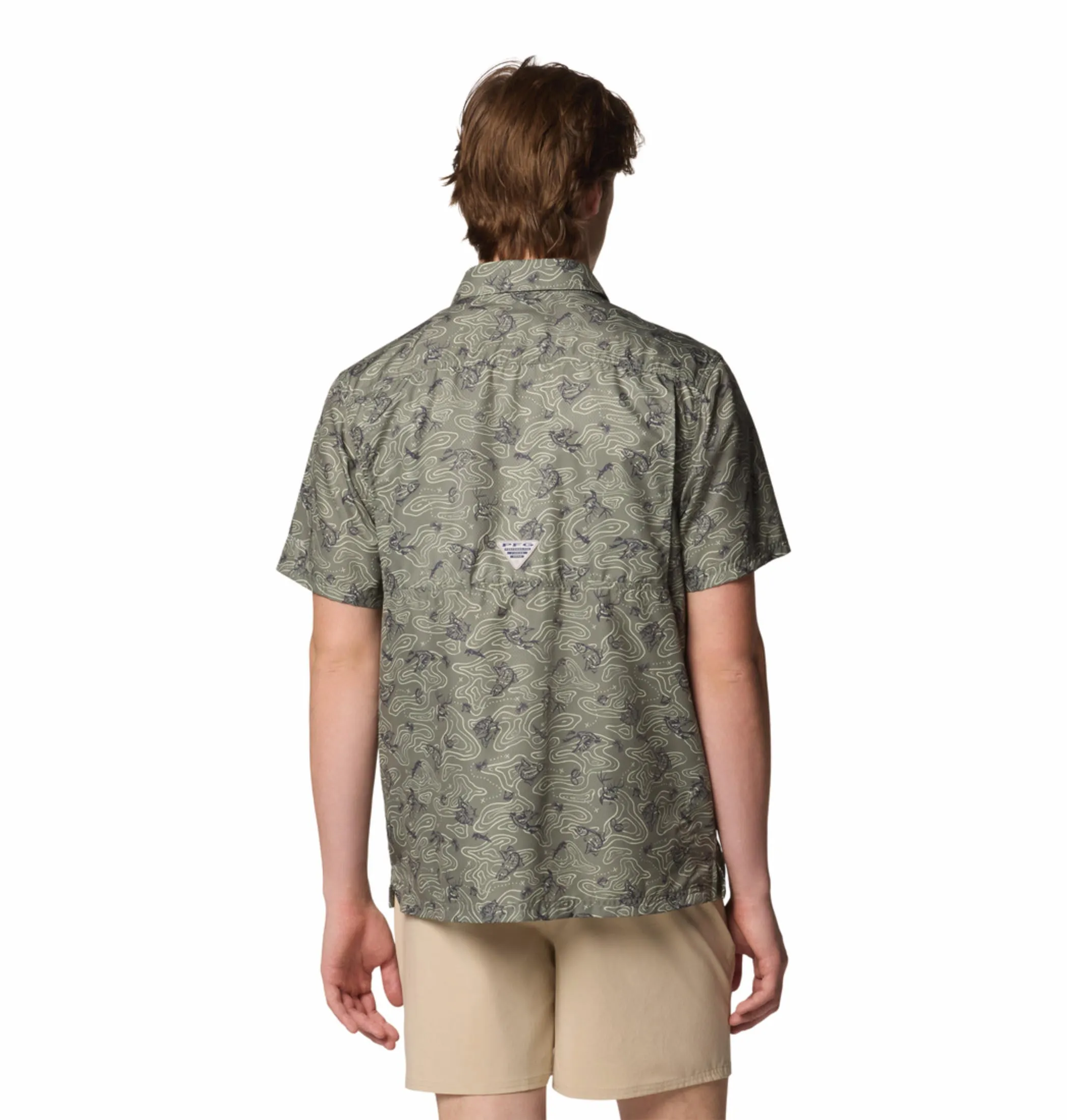 Columbia Men Green Omni-Shade Super Slack Tide Camp Short Sleeve Shirt