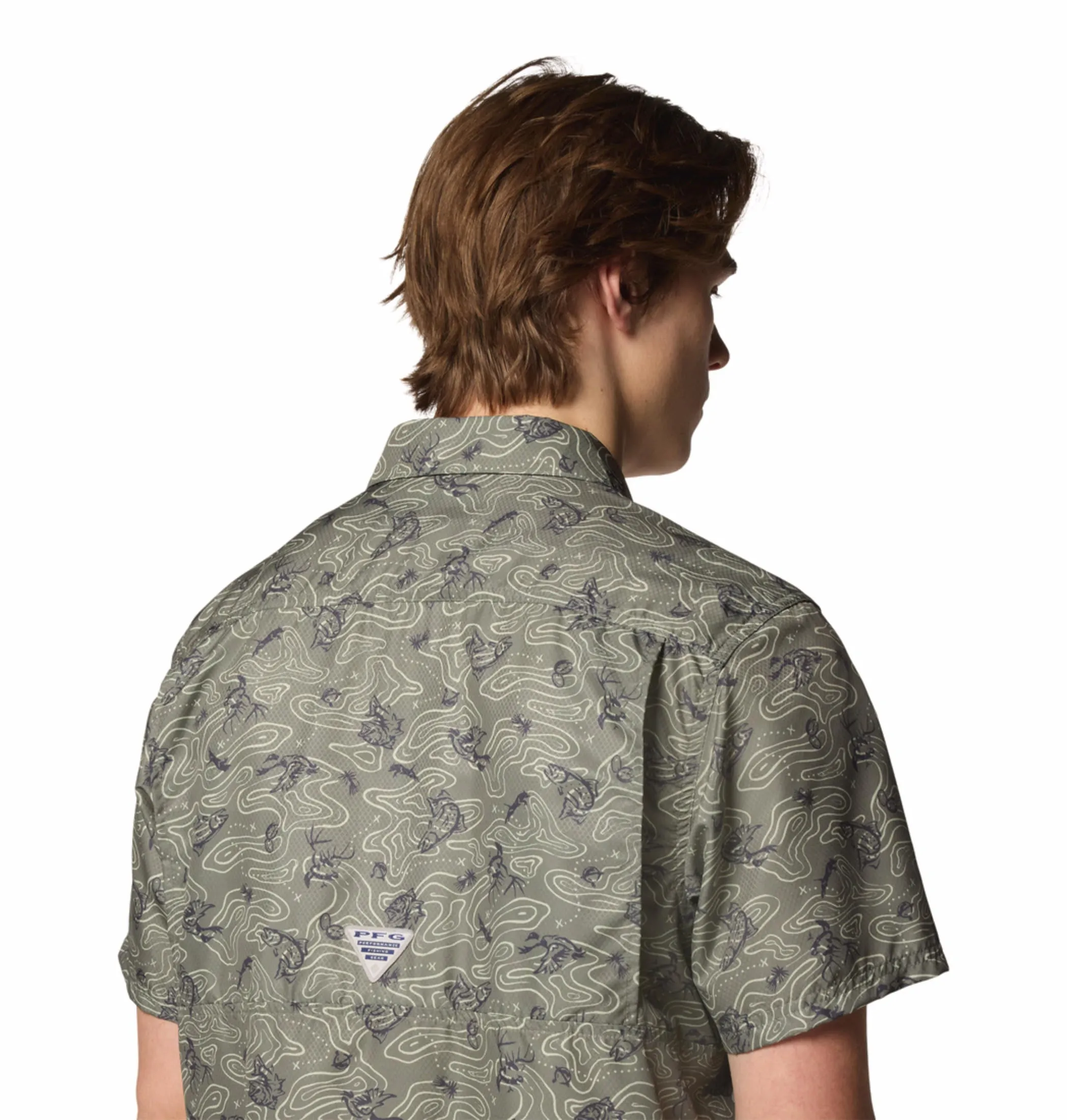 Columbia Men Green Omni-Shade Super Slack Tide Camp Short Sleeve Shirt